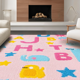 Ultra Soft Area Rug, Non Slip, Stain Resistant, Washable Area Rugs for Living Room, Bedroom, Colorful Alphabetic Animal Illustration(Pink)