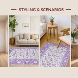 Ultra Soft Area Rug, Non Slip, Stain Resistant, Washable Area Rugs for Living Room, Bedroom, Elegant Purple Botanical Arrangement(Purple)