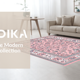 Ultra Soft Area Rug, Non Slip, Stain Resistant, Washable Area Rugs for Living Room, Bedroom, Luxurious Gray and Pink Trellis Pattern(Pink)