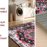 Ultra Soft Area Rug, Non Slip, Stain Resistant, Washable Area Rugs for Living Room, Bedroom, Rustic Low Pile Geometric Aesthetic(Black)