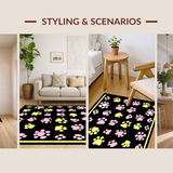 Ultra Soft Area Rug, Non Slip, Stain Resistant, Washable Area Rugs for Living Room, Bedroom, Cute Animal Tracks in Bold Hues(Black)
