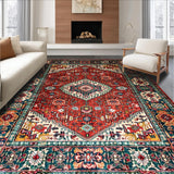 Ultra Soft Area Rug, Non Slip, Stain Resistant, Washable Area Rugs for Living Room, Bedroom, Rustic Earthy Vintage Motif(Red)