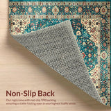 Ultra Soft Area Rug, Non Slip, Stain Resistant, Washable Area Rugs for Living Room, Bedroom, Chic Dark Green Ogee Pattern(Blue)