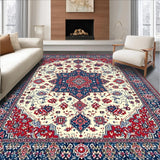 Ultra Soft Area Rug, Non Slip, Stain Resistant, Washable Area Rugs for Living Room, Bedroom, Rustic Vintage Patterned Round Design(White)