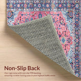 Ultra Soft Area Rug, Non Slip, Stain Resistant, Washable Area Rugs for Living Room, Bedroom, Rustic Vintage Tiled Motif(Pink)