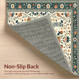 Ultra Soft Area Rug, Non Slip, Stain Resistant, Washable Area Rugs for Living Room, Bedroom, Boho Teal and Orange Fusion(Ivory)