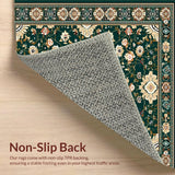 Ultra Soft Area Rug, Non Slip, Stain Resistant, Washable Area Rugs for Living Room, Bedroom, Chic Dark Floral Medallion(Green)