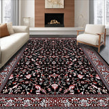 Ultra Soft Area Rug, Non Slip, Stain Resistant, Washable Area Rugs for Living Room, Bedroom, Classical Floral Medley in Dark Tones(Black)