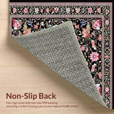 Ultra Soft Area Rug, Non Slip, Stain Resistant, Washable Area Rugs for Living Room, Bedroom, Lush Botanical Scalloped Design(Black)