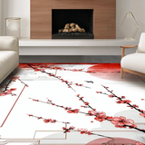 Ultra Soft Area Rug, Non Slip, Stain Resistant, Washable Area Rugs for Living Room, Bedroom, Luxurious Floral Ink Painting Style(Red)