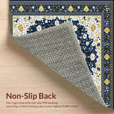 Ultra Soft Area Rug, Non Slip, Stain Resistant, Washable Area Rugs for Living Room, Bedroom, Rustic Gold and Blue Patterned Motif(Blue)