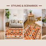 Ultra Soft Area Rug, Non Slip, Stain Resistant, Washable Area Rugs for Living Room, Bedroom, Rustic Vibrant Floral Motif(Orange)