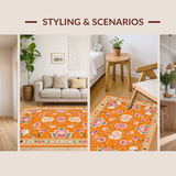 Ultra Soft Area Rug, Non Slip, Stain Resistant, Washable Area Rugs for Living Room, Bedroom, Transitional Colorful Petal Arrangement(Orange)