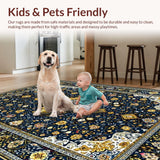 Ultra Soft Area Rug, Non Slip, Stain Resistant, Washable Area Rugs for Living Room, Bedroom, Elegant Gilded Geometric Embroidery(Blue)
