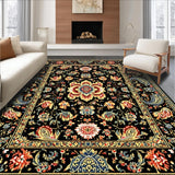 Ultra Soft Area Rug, Non Slip, Stain Resistant, Washable Area Rugs for Living Room, Bedroom, Floral Washable Entryway Stain-Resistant Carpet(Black)