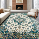 Ultra Soft Area Rug, Non Slip, Stain Resistant, Washable Area Rugs for Living Room, Bedroom, Sophisticated Sage Abstract Motif(Ivory)