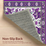 Ultra Soft Area Rug, Non Slip, Stain Resistant, Washable Area Rugs for Living Room, Bedroom, Charming Vintage-inspired Flower Motif(Purple)