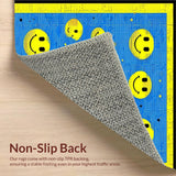 Ultra Soft Area Rug, Non Slip, Stain Resistant, Washable Area Rugs for Living Room, Bedroom, Retro Joyful Face Motif(Blue)
