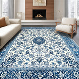 Ultra Soft Area Rug, Non Slip, Stain Resistant, Washable Area Rugs for Living Room, Bedroom, Light Grey Coastal Floral Motif(Blue)