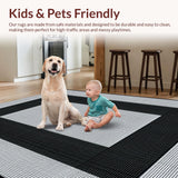 Ultra Soft Area Rug, Non Slip, Stain Resistant, Washable Area Rugs for Living Room, Bedroom, Sleek Abstract Patterned Composition(Black)