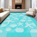 Ultra Soft Area Rug, Non Slip, Stain Resistant, Washable Area Rugs for Living Room, Bedroom, Teal Seashell Intricate Design(Blue)