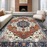 Ultra Soft Area Rug, Non Slip, Stain Resistant, Washable Area Rugs for Living Room, Bedroom, Rustic Vintage Floral Medallion(Blue)
