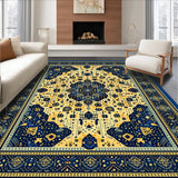 Ultra Soft Area Rug, Non Slip, Stain Resistant, Washable Area Rugs for Living Room, Bedroom, Abstract Animal Inspired Deep Blue and Gold(Blue)