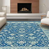 Ultra Soft Area Rug, Non Slip, Stain Resistant, Washable Area Rugs for Living Room, Bedroom, Sophisticated Minimalist Diamond Layout(Blue)