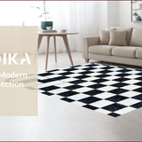 Ultra Soft Area Rug, Non Slip, Stain Resistant, Washable Area Rugs for Living Room, Bedroom, Modern Faux Wool Checkerboard(Black)