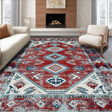 Ultra Soft Area Rug, Non Slip, Stain Resistant, Washable Area Rugs for Living Room, Bedroom, Vibrant Southwestern Symmetrical Motif(Red)