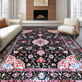 Ultra Soft Area Rug, Non Slip, Stain Resistant, Washable Area Rugs for Living Room, Bedroom, Rustic Tiled Floral Arrangement(Black)