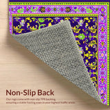 Ultra Soft Area Rug, Non Slip, Stain Resistant, Washable Area Rugs for Living Room, Bedroom, Graceful Curved Floral Elements(Purple)