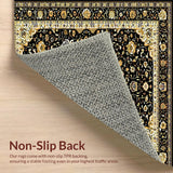 Ultra Soft Area Rug, Non Slip, Stain Resistant, Washable Area Rugs for Living Room, Bedroom, Artistic Cream and Gold Motif(Black)