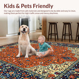 Ultra Soft Area Rug, Non Slip, Stain Resistant, Washable Area Rugs for Living Room, Bedroom, Elegant Multicolor Floral Pattern(Red)