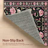 Ultra Soft Area Rug, Non Slip, Stain Resistant, Washable Area Rugs for Living Room, Bedroom, Enchanting Floral Insect Motif(Black)