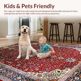 Ultra Soft Area Rug, Non Slip, Stain Resistant, Washable Area Rugs for Living Room, Bedroom, Chic Geometric Red and Cream Fusion(Red)