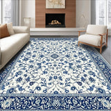 Ultra Soft Area Rug, Non Slip, Stain Resistant, Washable Area Rugs for Living Room, Bedroom, Contemporary Light Blue Blossom Patterns(White)