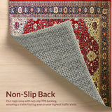 Ultra Soft Area Rug, Non Slip, Stain Resistant, Washable Area Rugs for Living Room, Bedroom, Rustic Warm Toned Floral Design(Red)