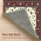 Ultra Soft Area Rug, Non Slip, Stain Resistant, Washable Area Rugs for Living Room, Bedroom, Decorative Medallion Victorian Era Inspired Maroon Beige(Red)