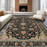 Ultra Soft Area Rug, Non Slip, Stain Resistant, Washable Area Rugs for Living Room, Bedroom, Sophisticated Traditional Print Motif(Black)