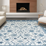 Ultra Soft Area Rug, Non Slip, Stain Resistant, Washable Area Rugs for Living Room, Bedroom, Sophisticated Transitional Floral Scheme(White)