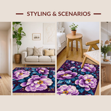 Ultra Soft Area Rug, Non Slip, Stain Resistant, Washable Area Rugs for Living Room, Bedroom, Sophisticated Round Floral Accent(Purple)