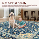 Ultra Soft Area Rug, Non Slip, Stain Resistant, Washable Area Rugs for Living Room, Bedroom, Elegant Tone-on-Tone Floral Motif(Blue)