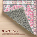 Ultra Soft Area Rug, Non Slip, Stain Resistant, Washable Area Rugs for Living Room, Bedroom, Rustic Pastel Botanical Motif(Pink)