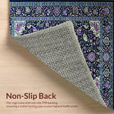 Ultra Soft Area Rug, Non Slip, Stain Resistant, Washable Area Rugs for Living Room, Bedroom, Eclectic Multicolor Floral Motif(Blue)