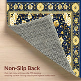 Ultra Soft Area Rug, Non Slip, Stain Resistant, Washable Area Rugs for Living Room, Bedroom, Deep Blue and Gold Accents(Blue)
