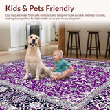 Ultra Soft Area Rug, Non Slip, Stain Resistant, Washable Area Rugs for Living Room, Bedroom, Intricate Classic Medallion Style(Purple)
