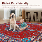 Ultra Soft Area Rug, Non Slip, Stain Resistant, Washable Area Rugs for Living Room, Bedroom, Traditional Red Medallion Living Room Area Rug(Red)