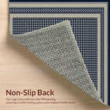 Ultra Soft Area Rug, Non Slip, Stain Resistant, Washable Area Rugs for Living Room, Bedroom, Garden Path Runner Navy and Beige Trellis with Subtle Border(Blue)
