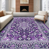 Ultra Soft Area Rug, Non Slip, Stain Resistant, Washable Area Rugs for Living Room, Bedroom, Elegant Floral Area with Purple and Silver Design(Purple)